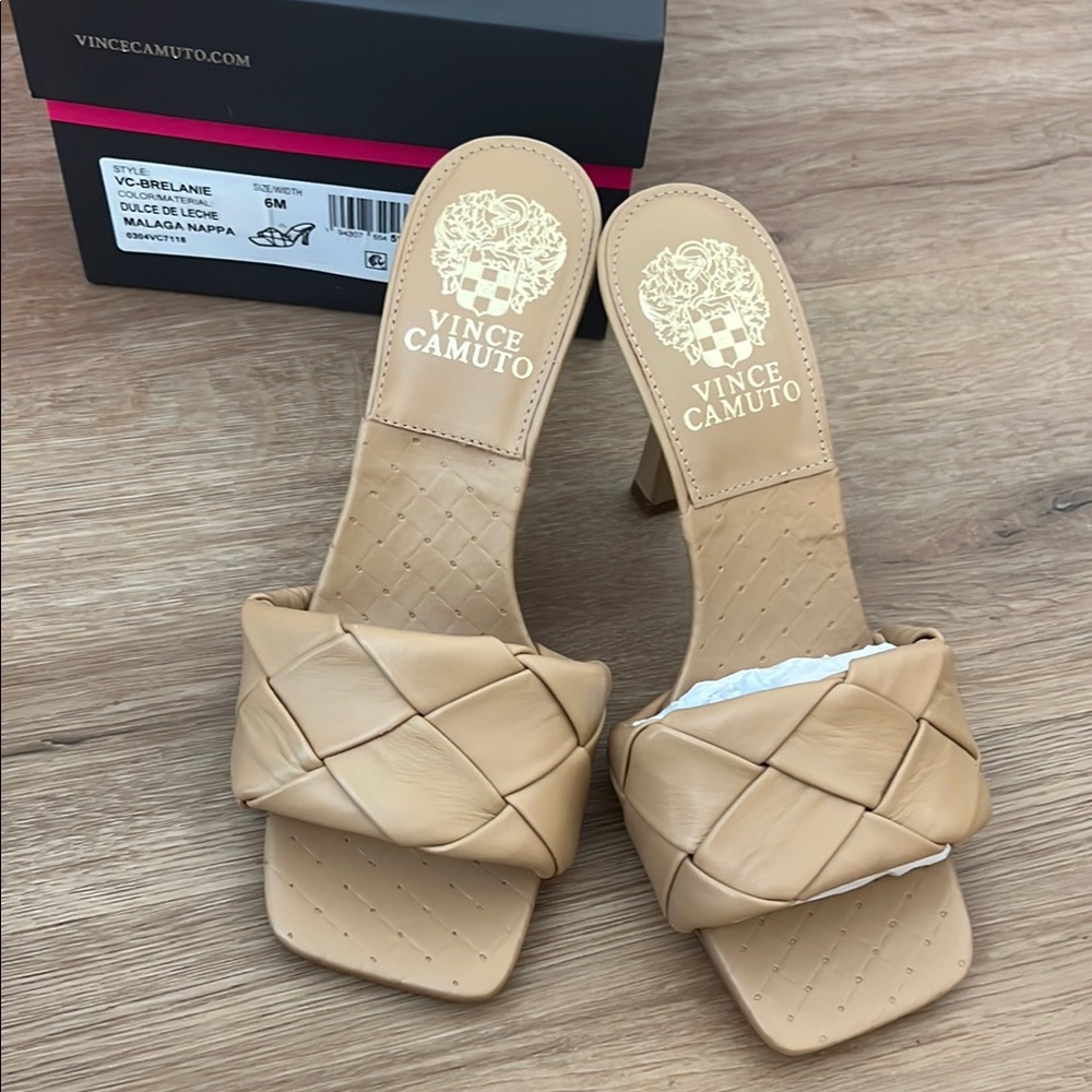 Vince Camuto Tan Heeled Shoes with Woven Design